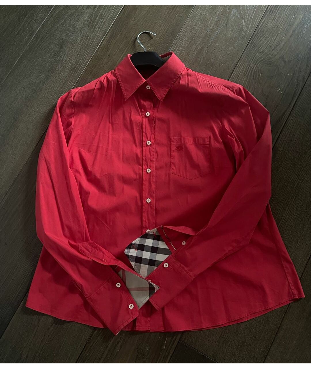 BURBERRY Красная хлопко-эластановая рубашка, фото 8