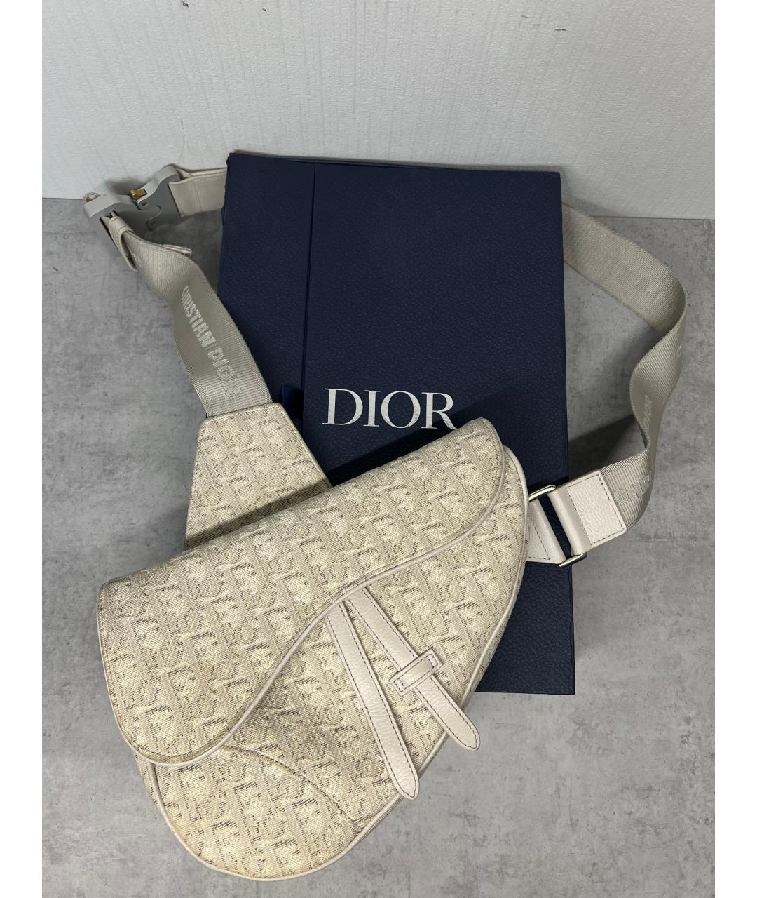 CHRISTIAN DIOR Бежевая жаккардовая сумка на плечо, фото 2