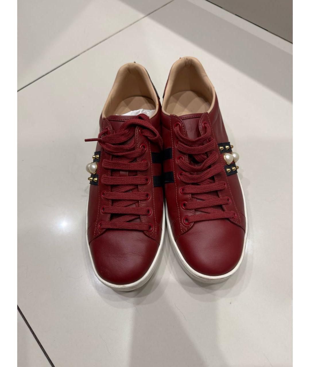 GUCCI Бордовые кожаные кеды, фото 6