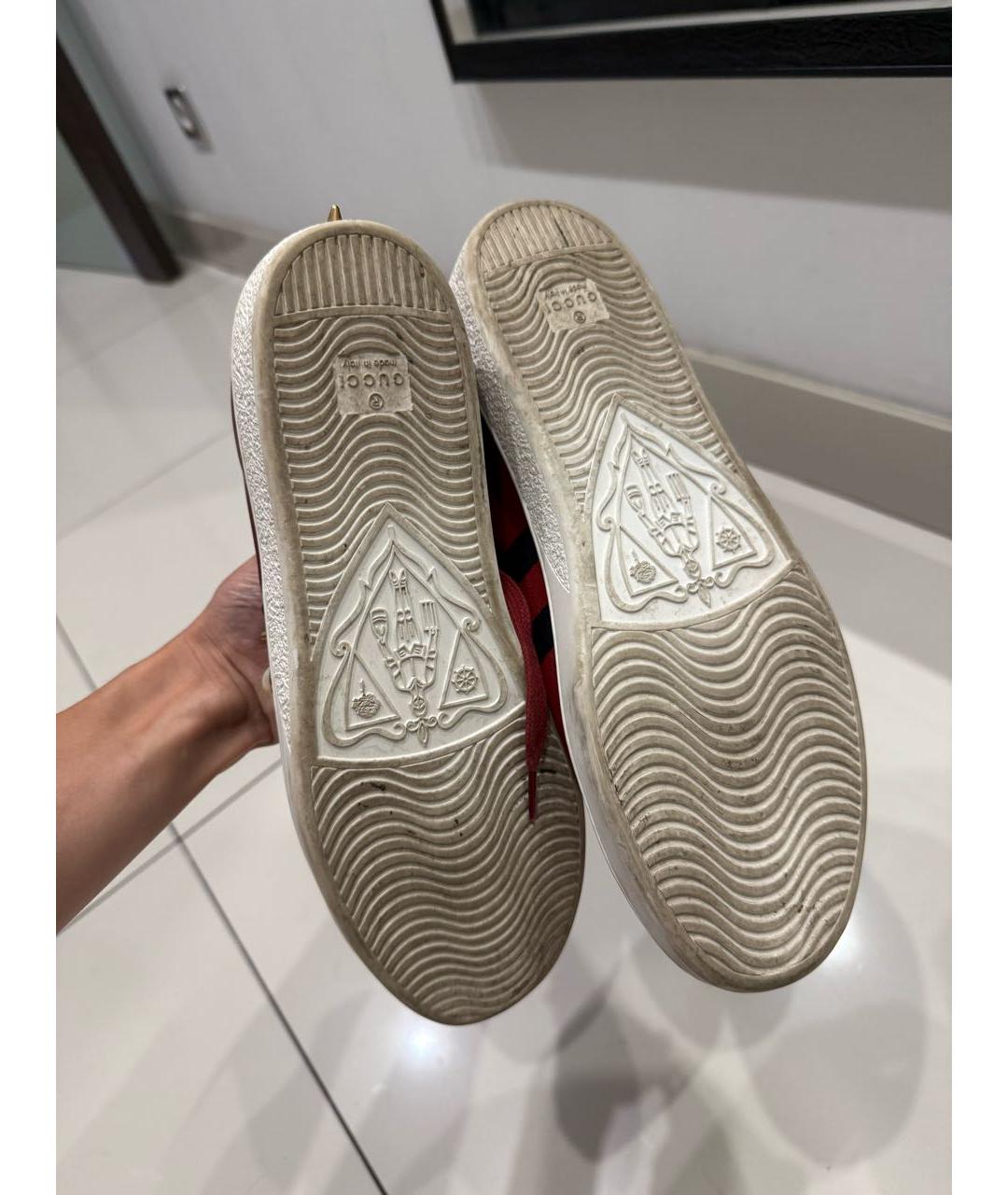GUCCI Бордовые кожаные кеды, фото 5