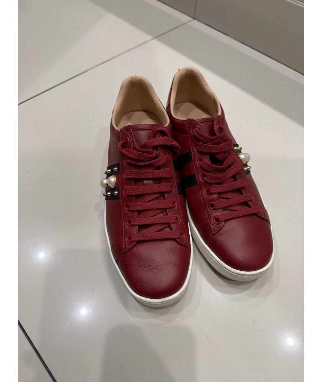 GUCCI Бордовые кожаные кеды, фото 2