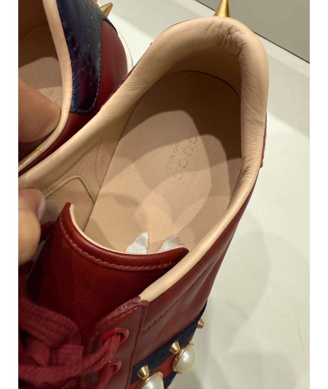 GUCCI Бордовые кожаные кеды, фото 3