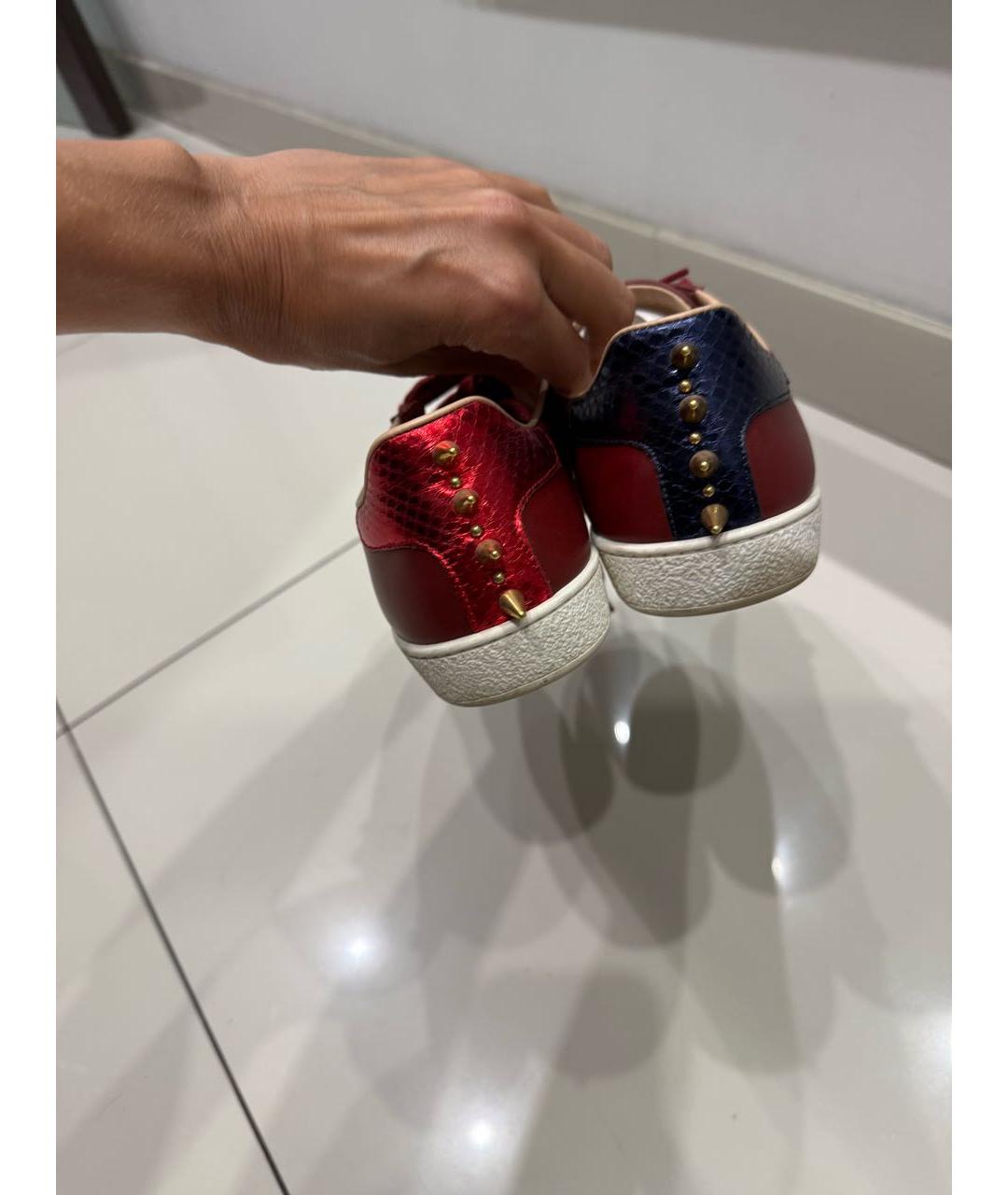 GUCCI Бордовые кожаные кеды, фото 4