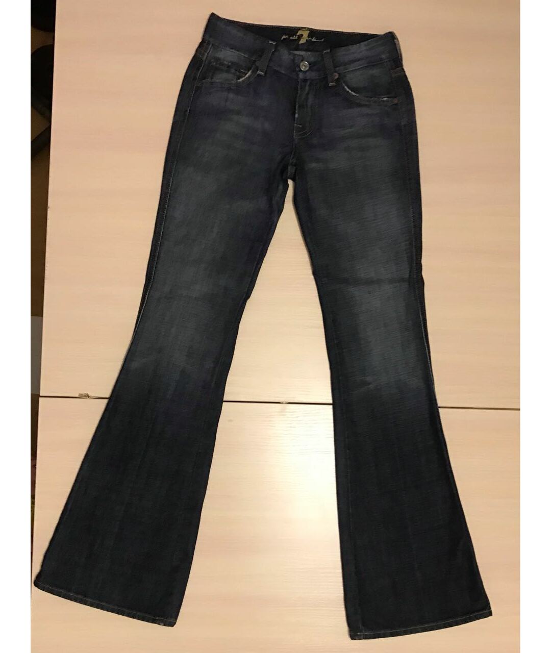 7 FOR ALL MANKIND Темно-синие хлопковые джинсы клеш, фото 6