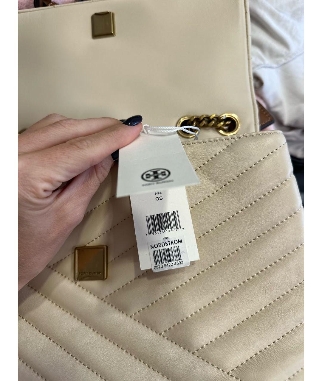 TORY BURCH Бежевая кожаная сумка через плечо, фото 5