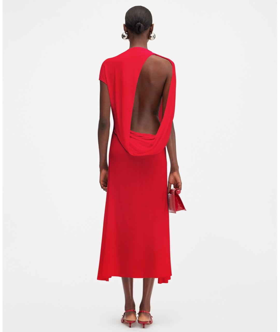JACQUEMUS Красное вискозное коктейльное платье, фото 4