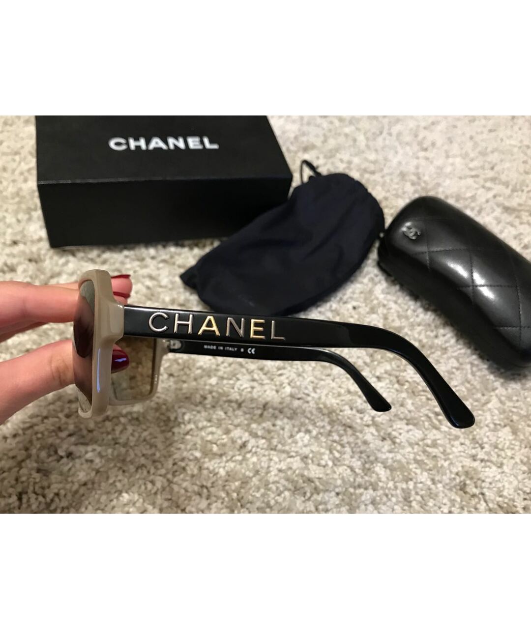 CHANEL PRE-OWNED Бежевые пластиковые солнцезащитные очки, фото 2