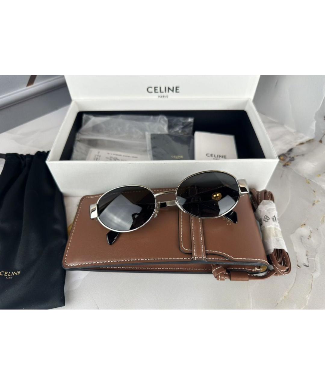 CELINE Серебряные металлические солнцезащитные очки, фото 4