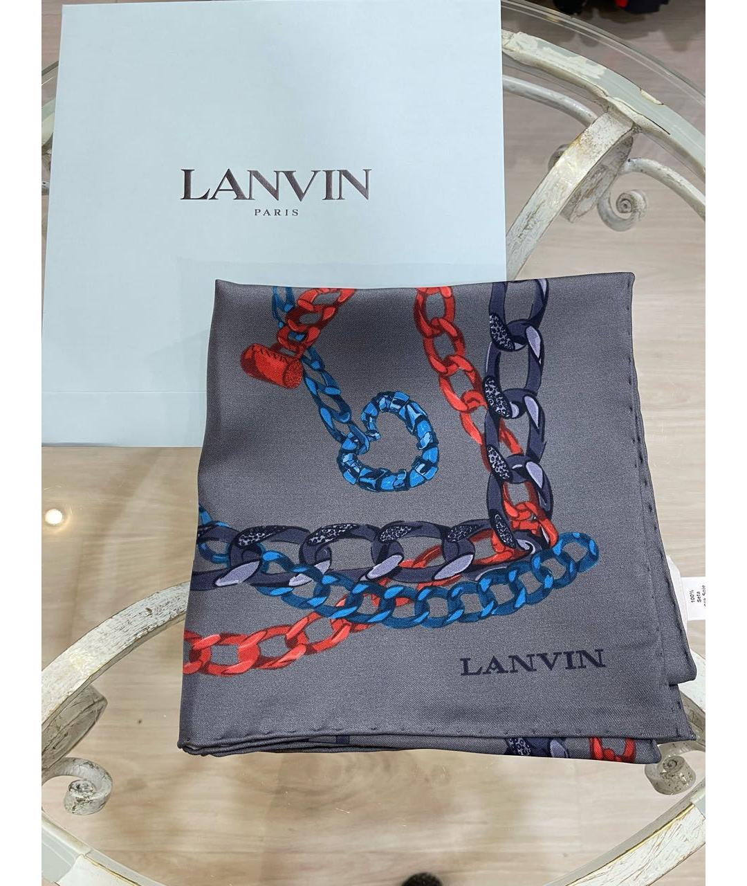 LANVIN Антрацитовый шелковый платок, фото 5
