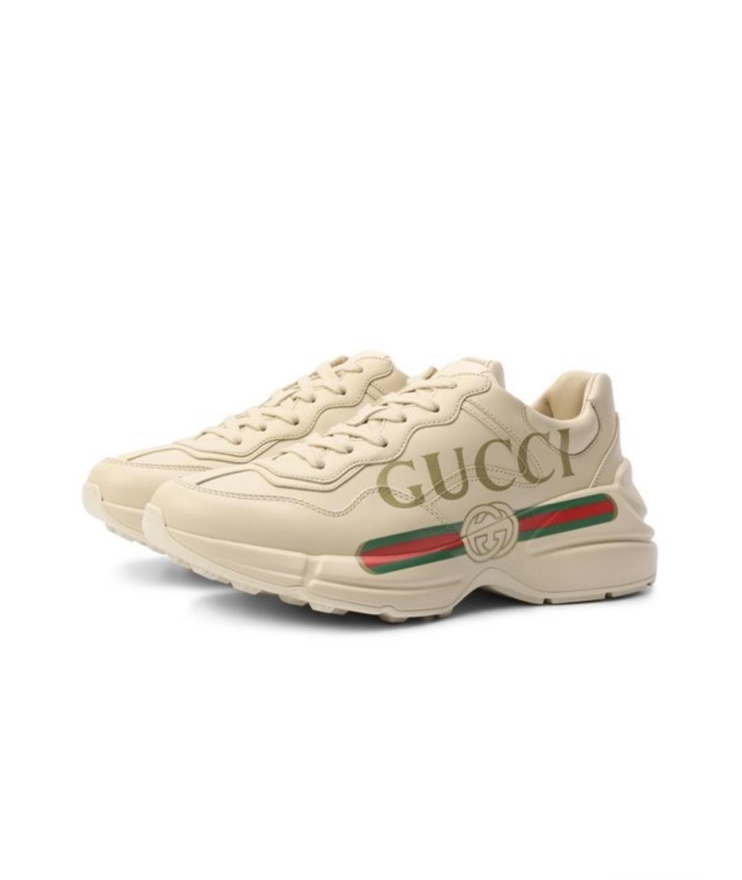 GUCCI Бежевые кожаные кроссовки, фото 6