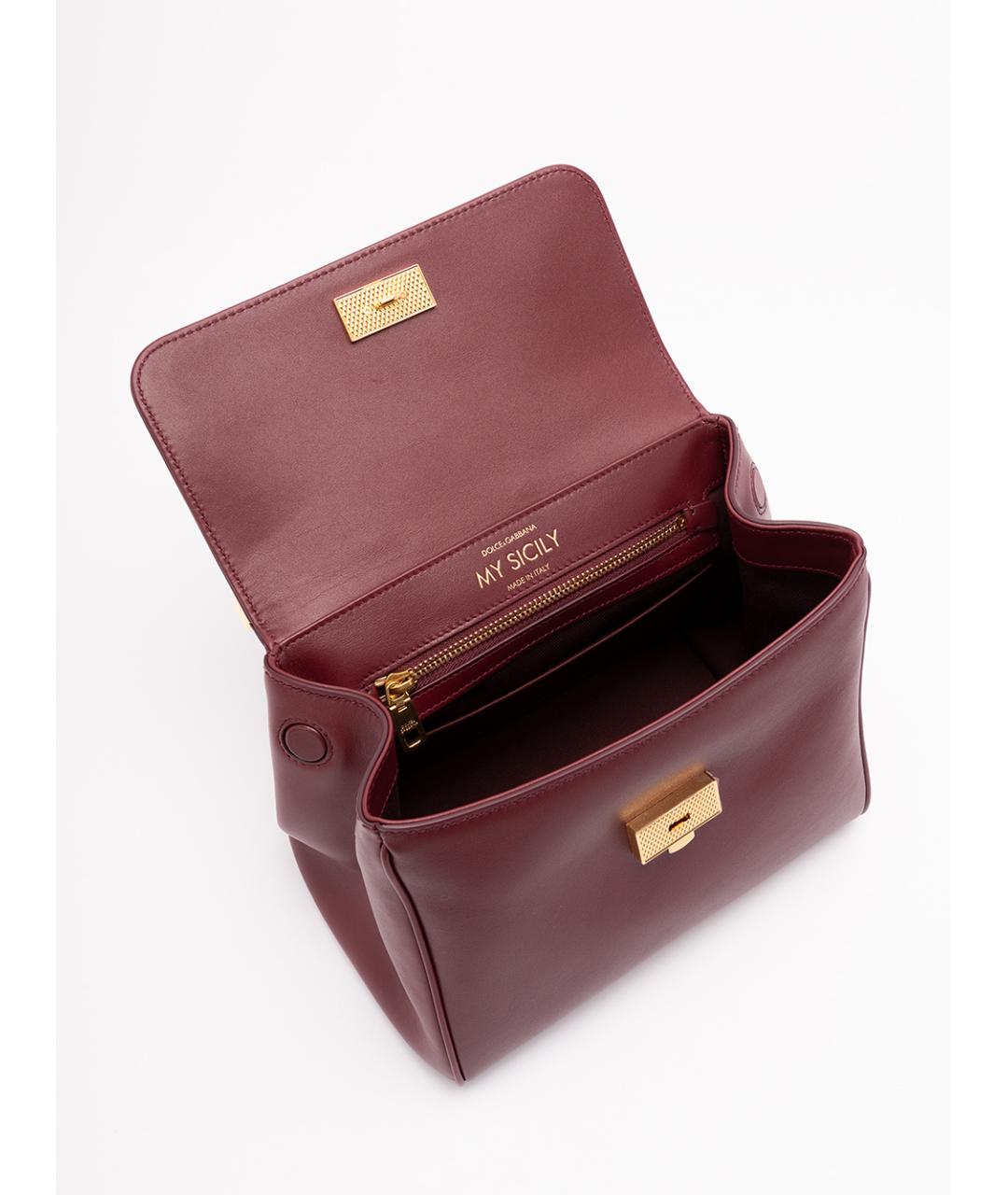 DOLCE&GABBANA Бордовая кожаная сумка с короткими ручками, фото 6