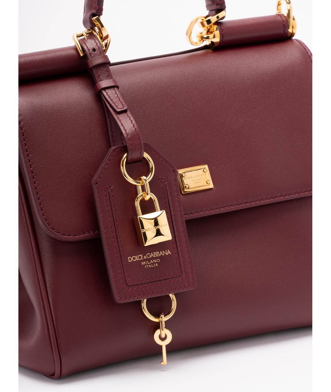 DOLCE&GABBANA Бордовая кожаная сумка с короткими ручками, фото 4