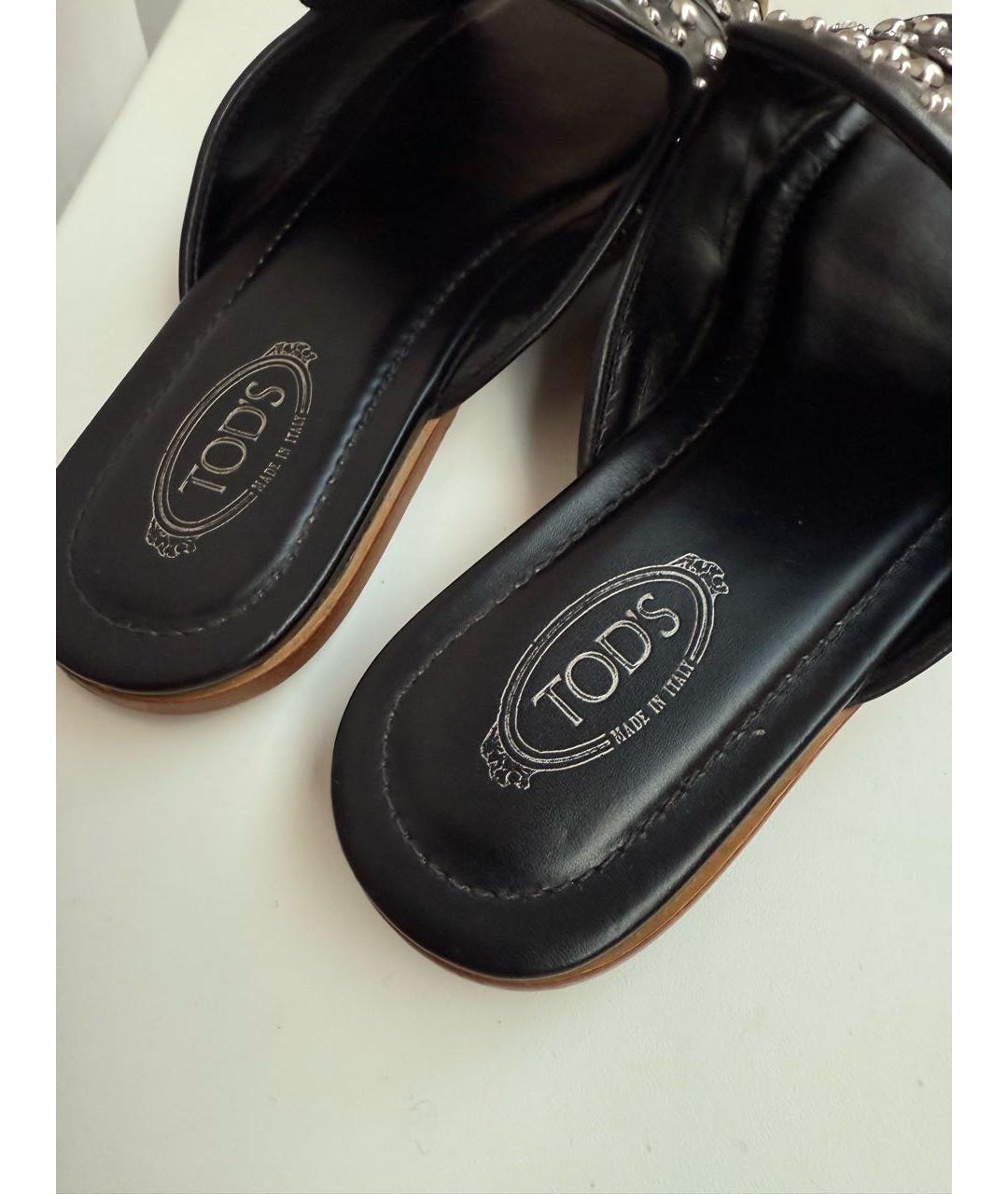TOD'S Черные кожаные шлепанцы, фото 6