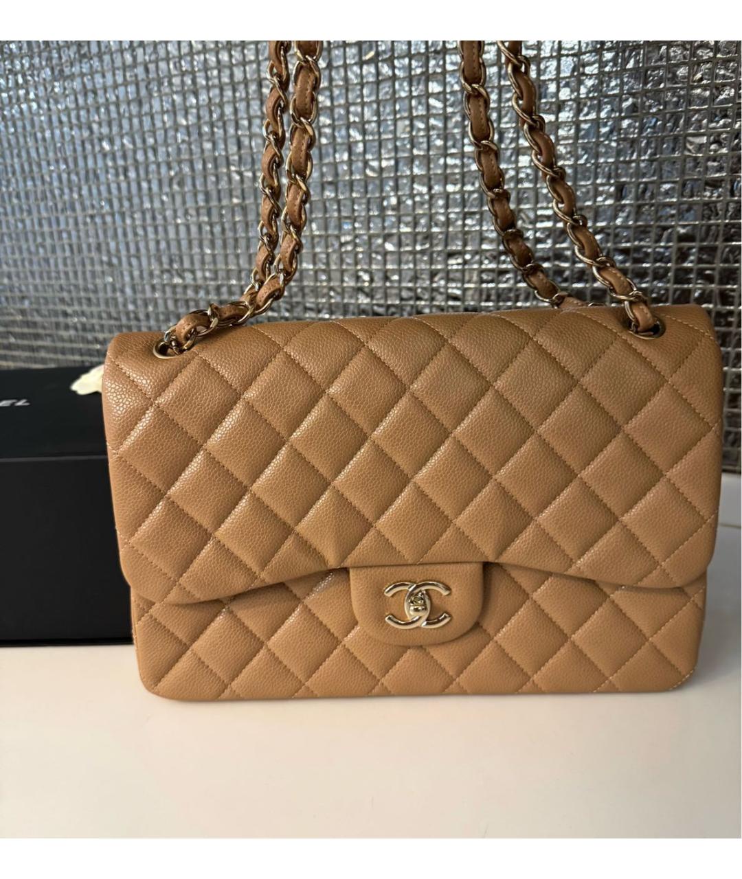 CHANEL Бежевая кожаная сумка через плечо, фото 9