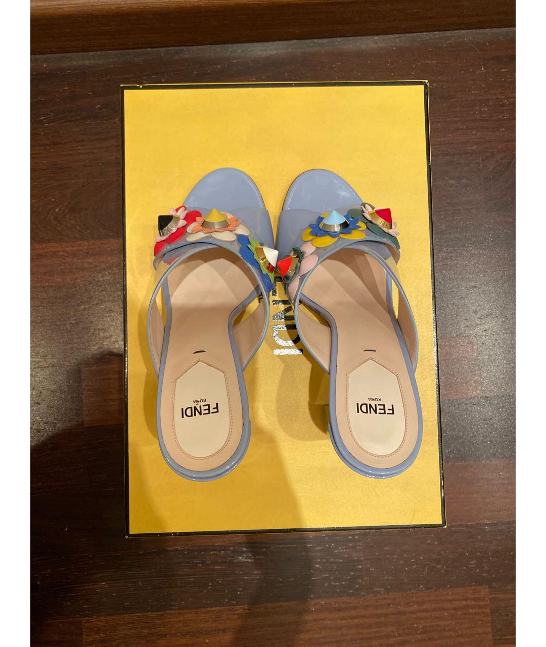 FENDI Голубые кожаные мюли, фото 4