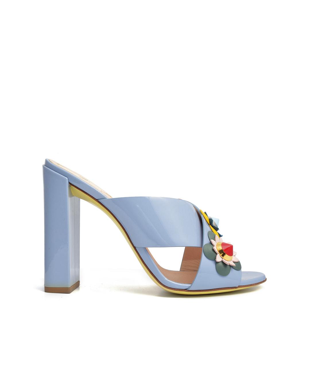 FENDI Голубые кожаные мюли, фото 10