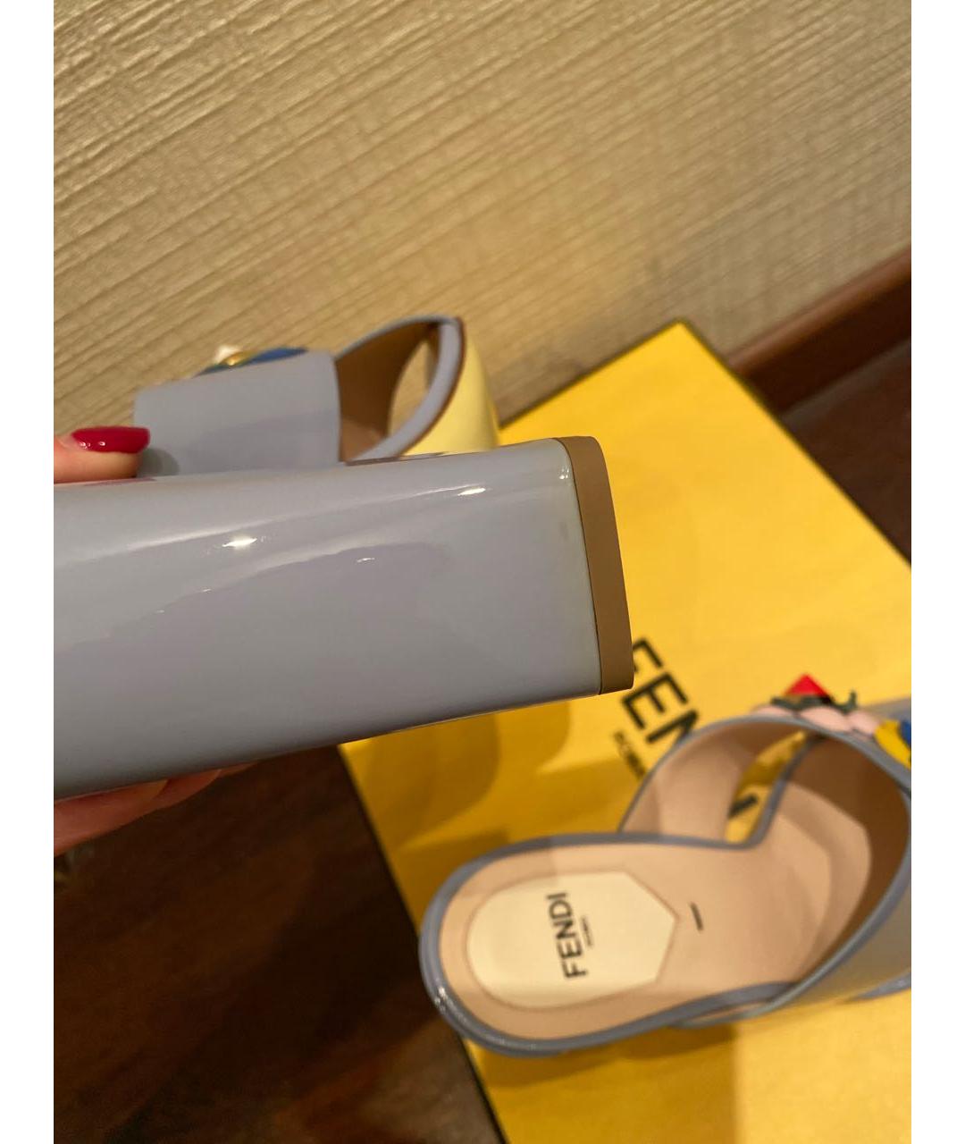 FENDI Голубые кожаные мюли, фото 8