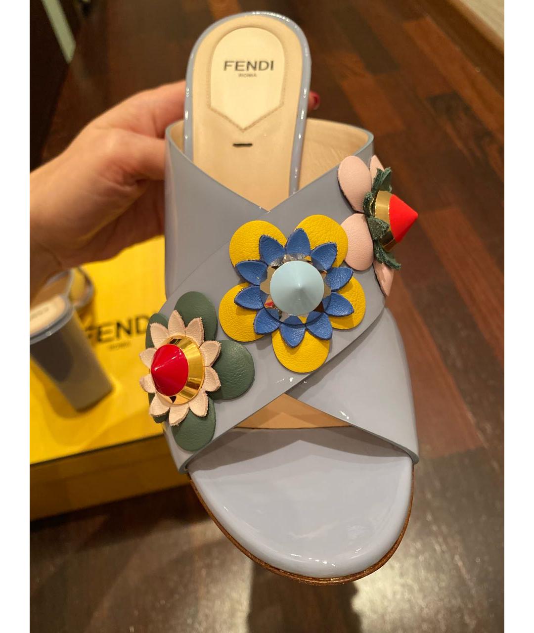 FENDI Голубые кожаные мюли, фото 9