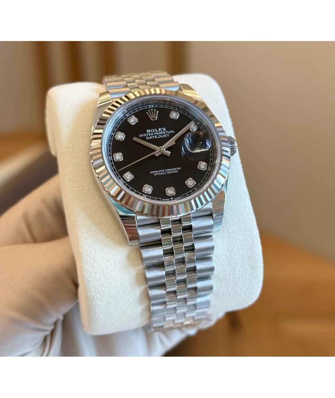 ROLEX Черные часы из белого золота, фото 3