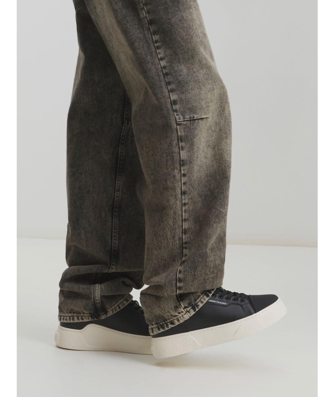 ARMANI EXCHANGE Черные кожаные низкие кроссовки / кеды, фото 5