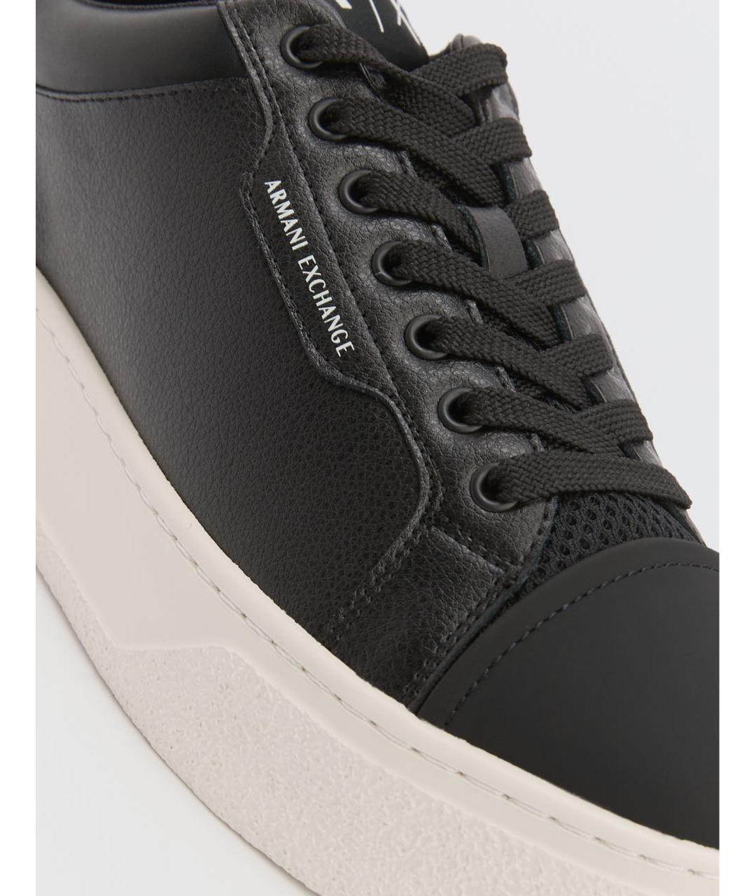 ARMANI EXCHANGE Черные кожаные низкие кроссовки / кеды, фото 4