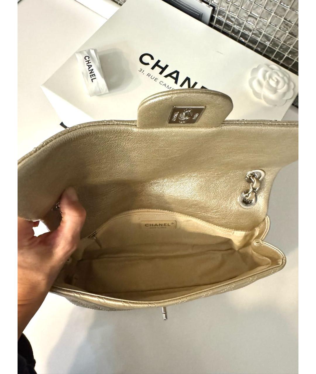 CHANEL Золотая кожаная сумка через плечо, фото 4