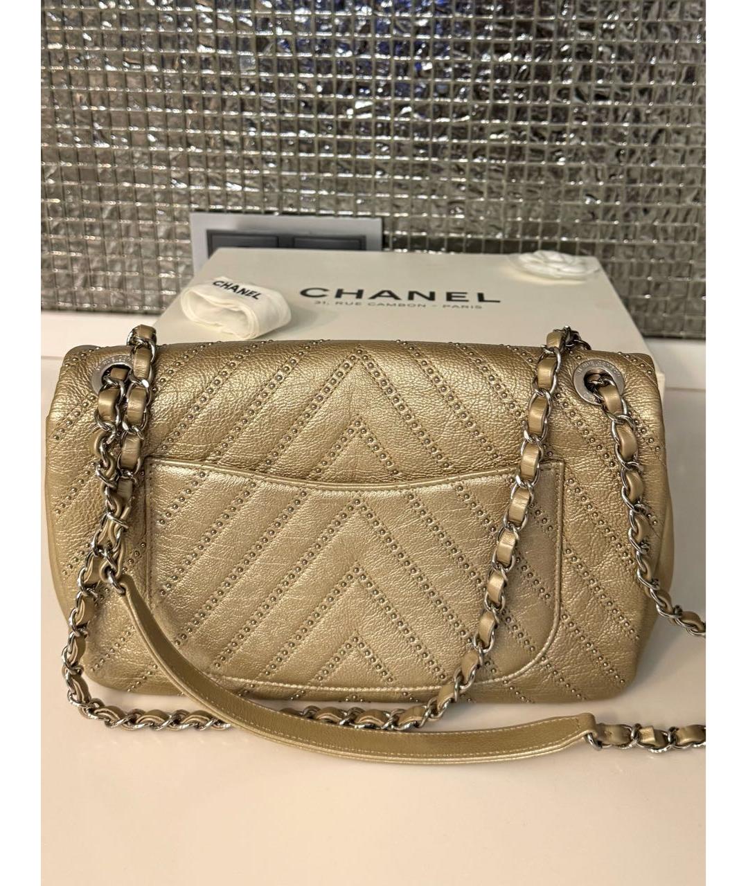 CHANEL Золотая кожаная сумка через плечо, фото 3