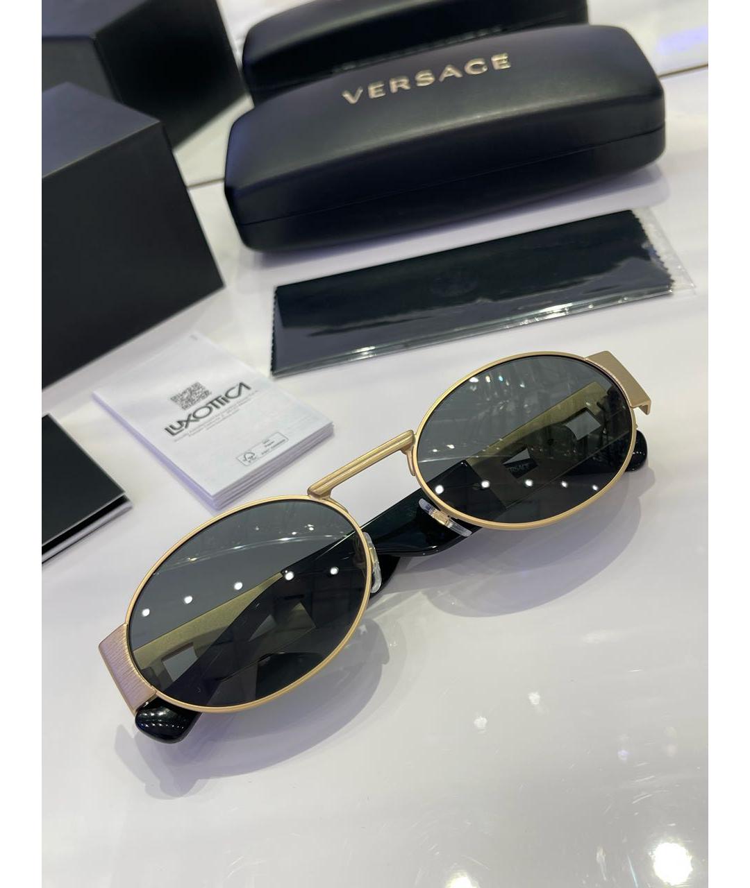 VERSACE Золотые металлические солнцезащитные очки, фото 3