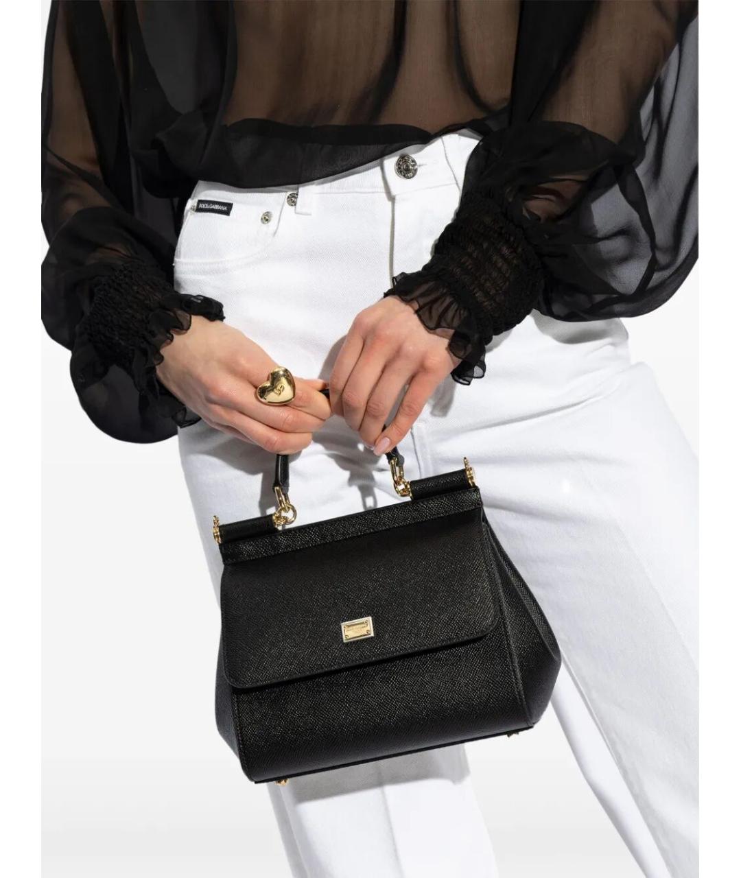 DOLCE&GABBANA Черная кожаная сумка с короткими ручками, фото 2