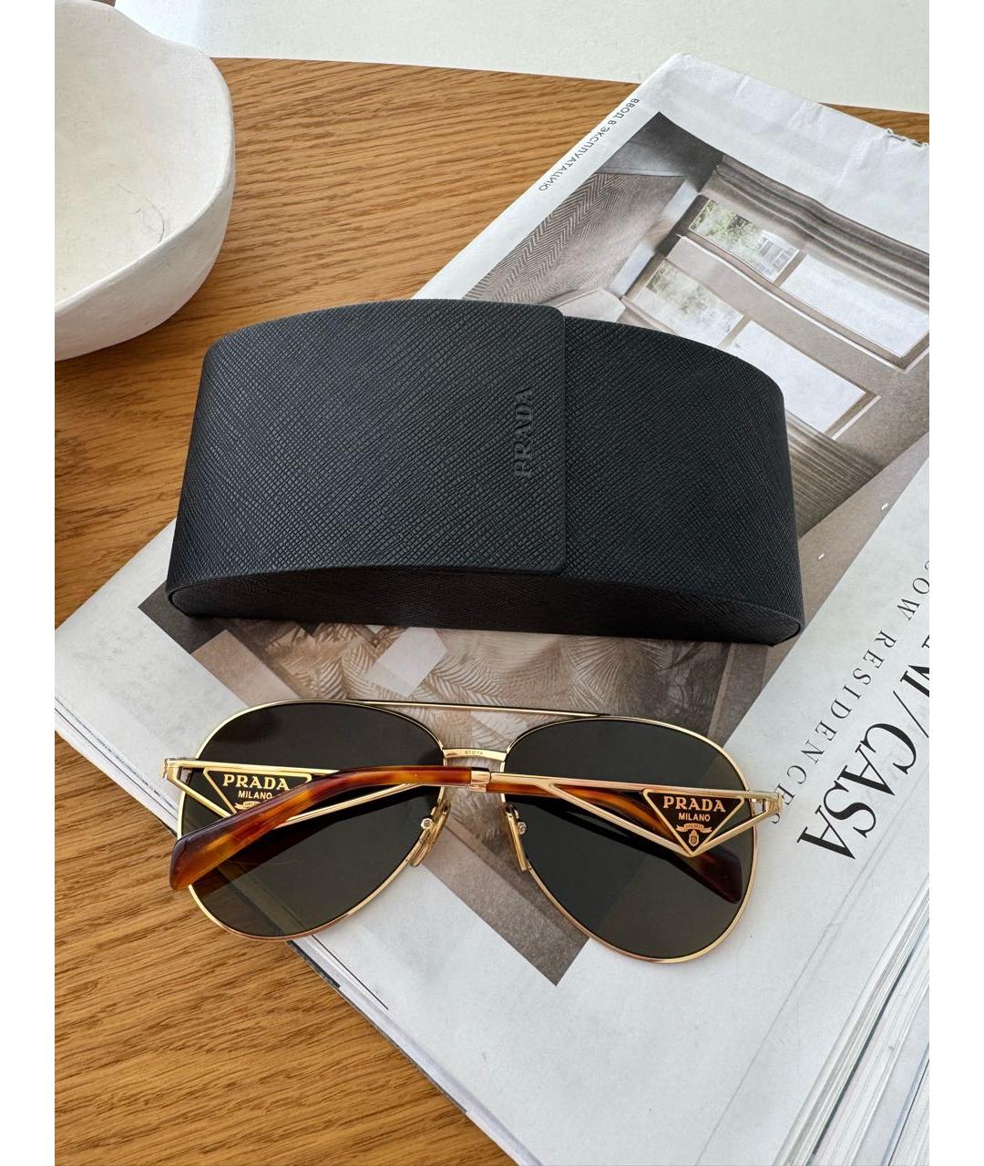 PRADA Золотые металлические солнцезащитные очки, фото 5