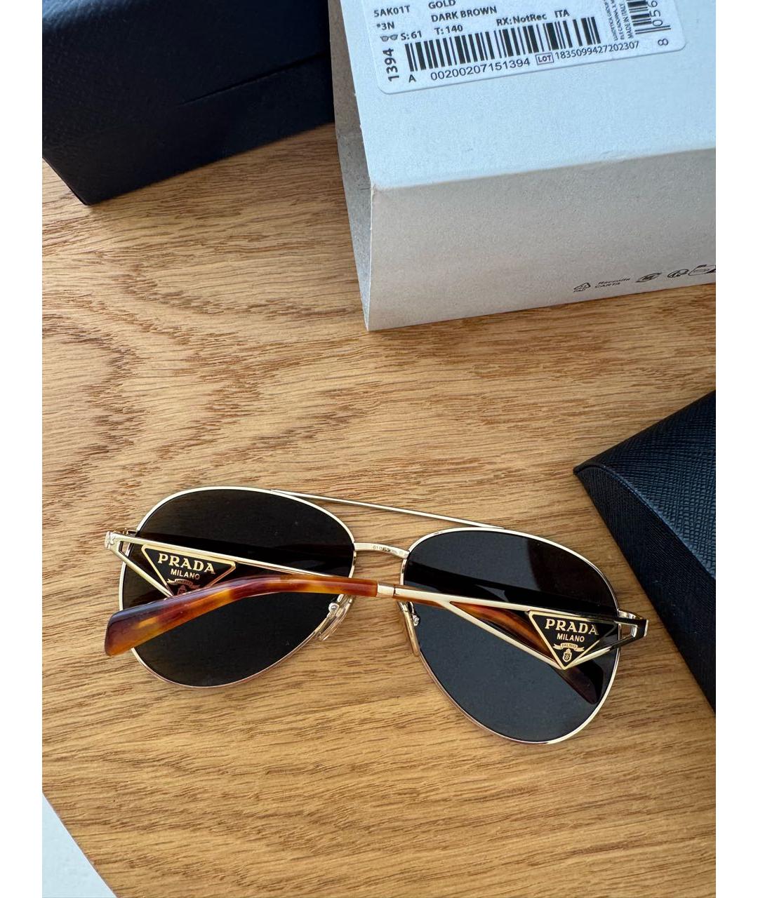 PRADA Золотые металлические солнцезащитные очки, фото 7