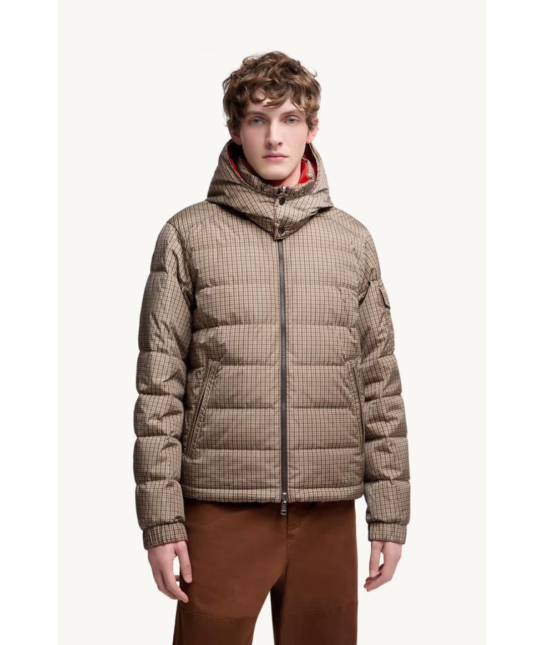 MONCLER Коричневый полиэстеровый пуховик, фото 2