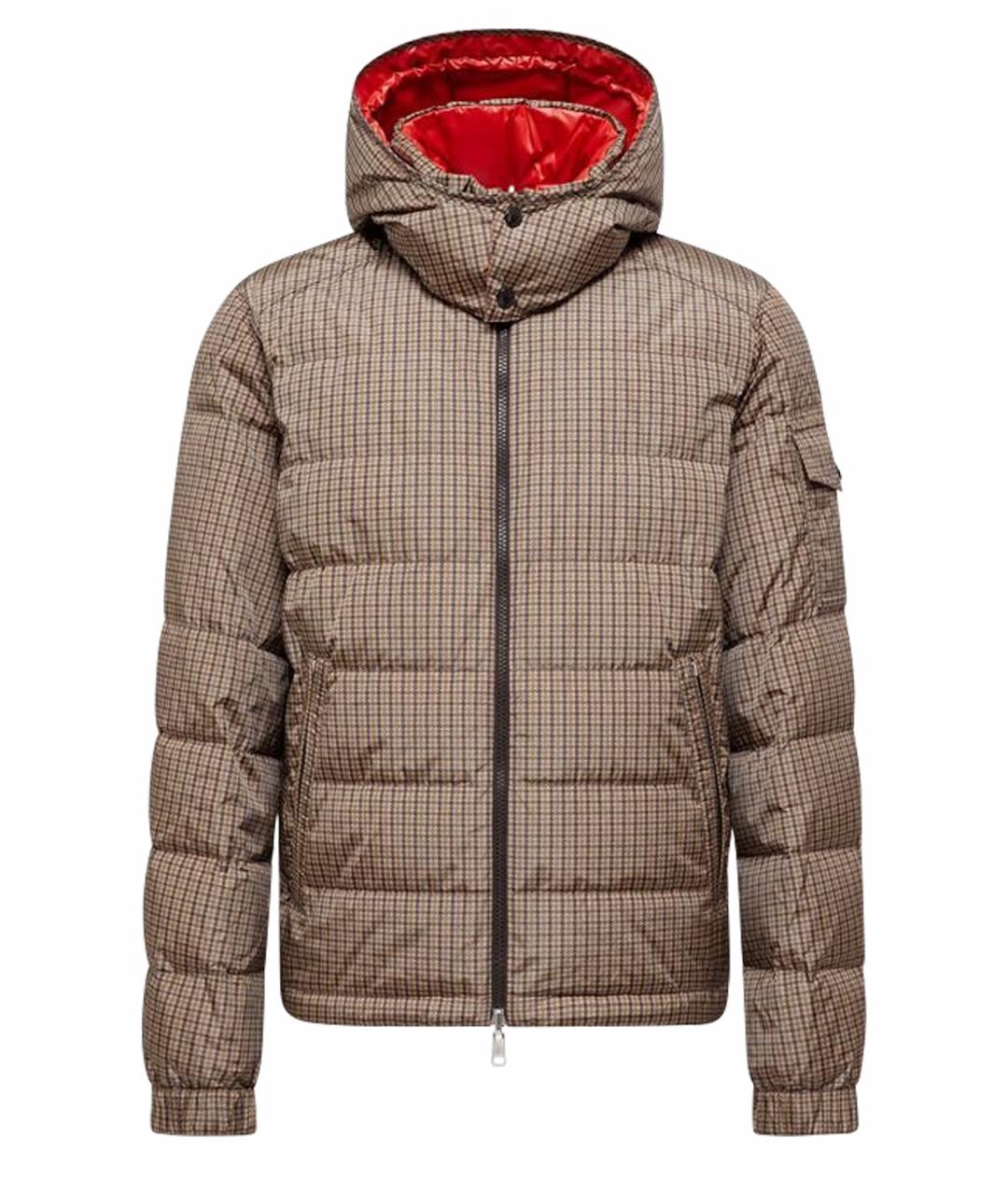 MONCLER Коричневый полиэстеровый пуховик, фото 1