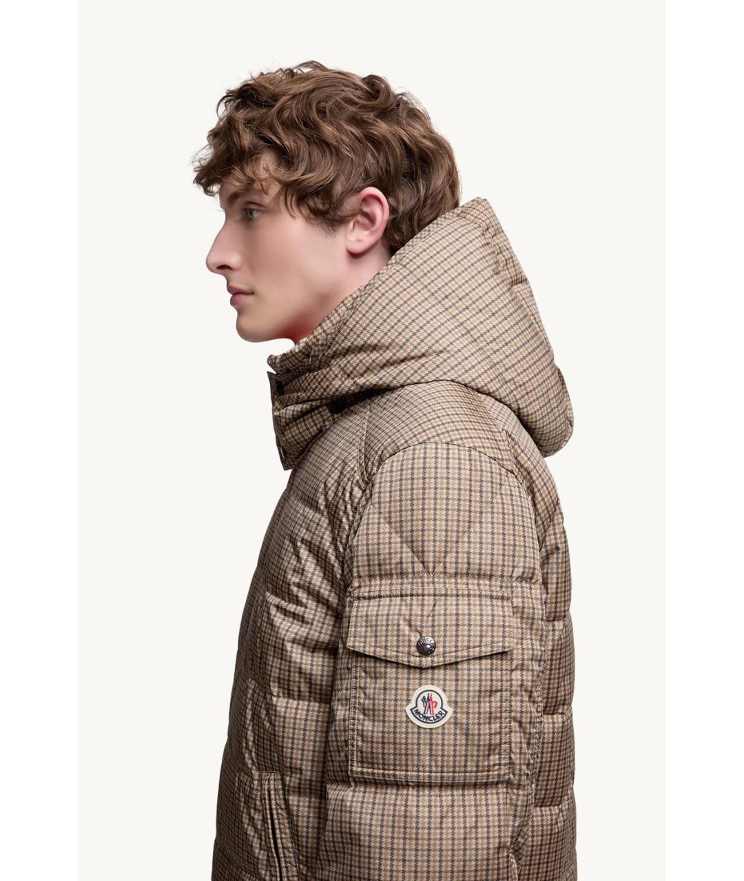 MONCLER Коричневый полиэстеровый пуховик, фото 3