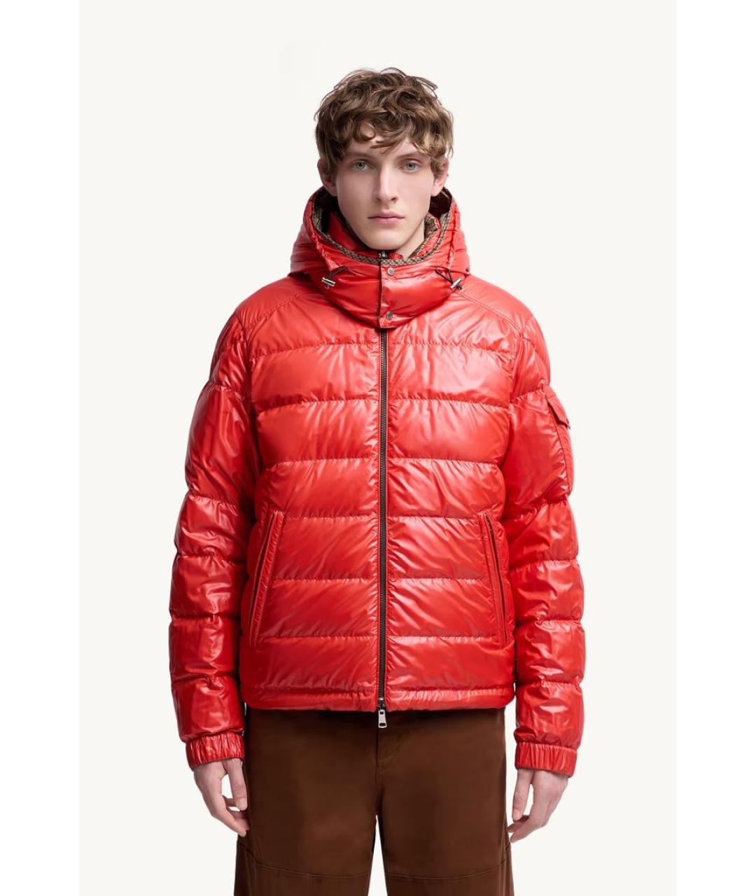 MONCLER Коричневый полиэстеровый пуховик, фото 5