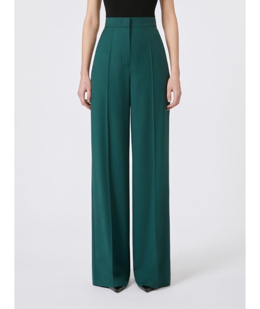 MAX MARA Зеленые шерстяные прямые брюки, фото 2