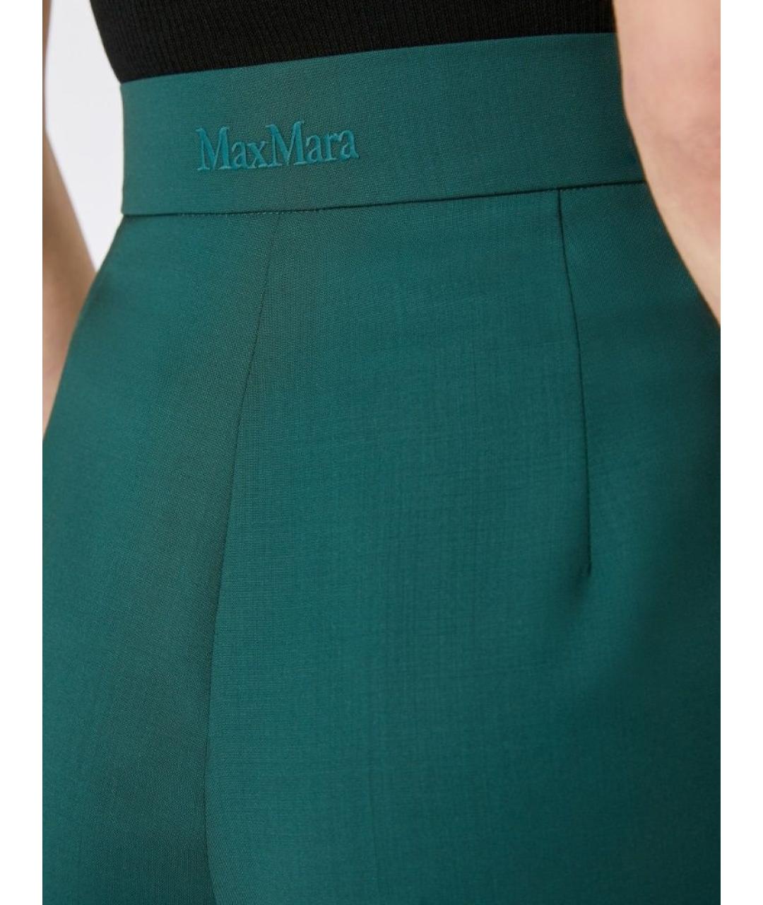 MAX MARA Зеленые шерстяные прямые брюки, фото 4