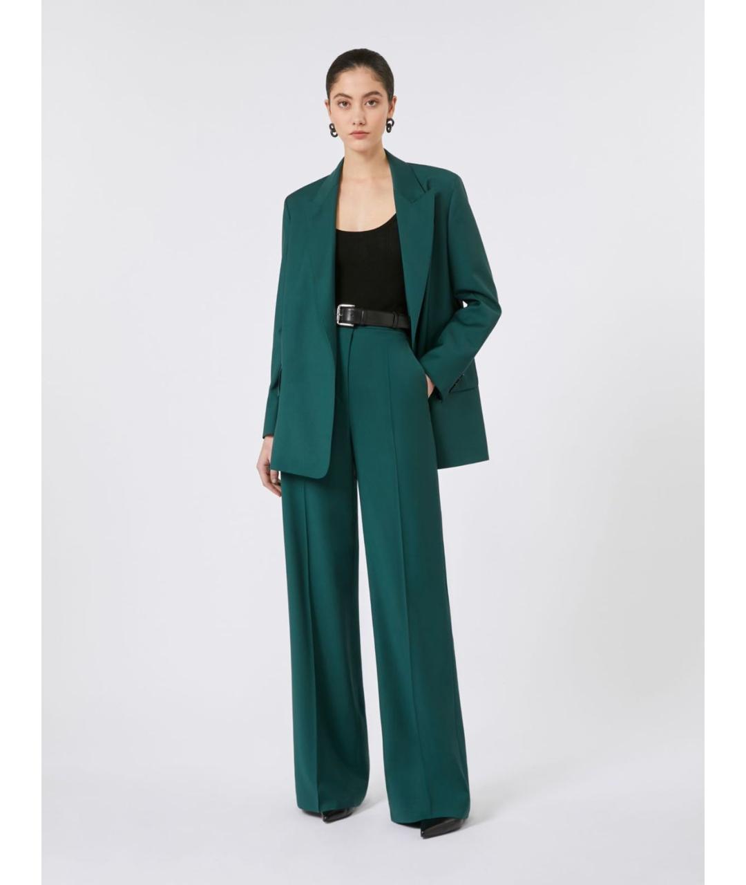 MAX MARA Зеленые шерстяные прямые брюки, фото 5