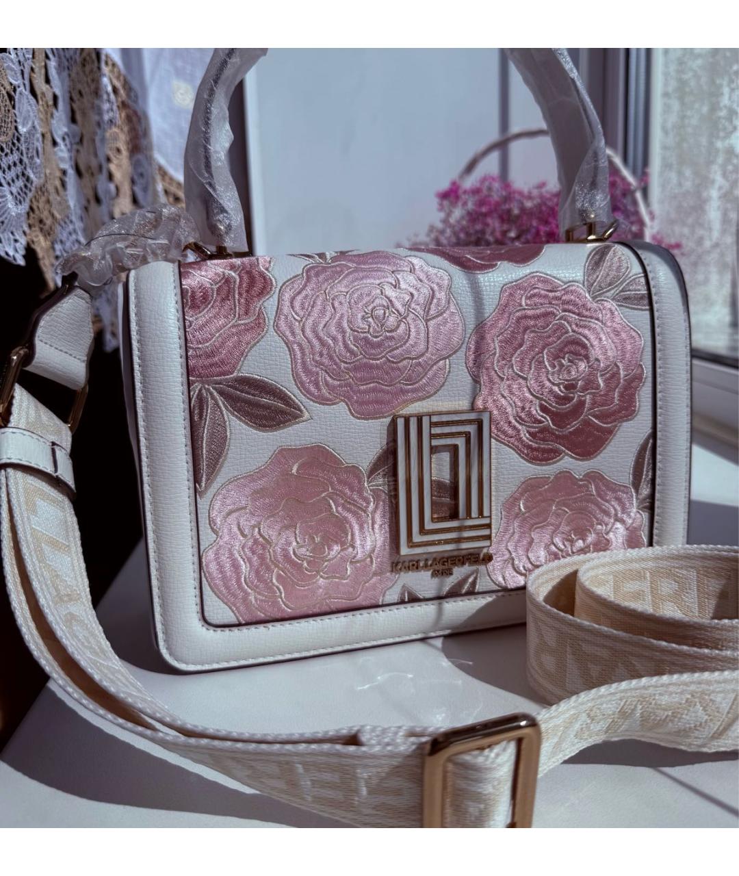 KARL LAGERFELD Белая кожаная сумка с короткими ручками, фото 8