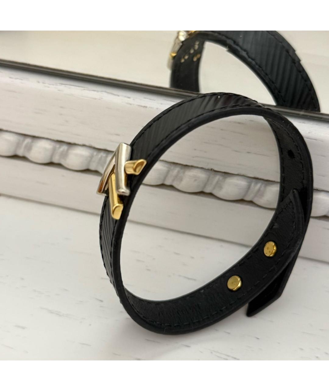 LOUIS VUITTON Черный кожаный браслет, фото 4