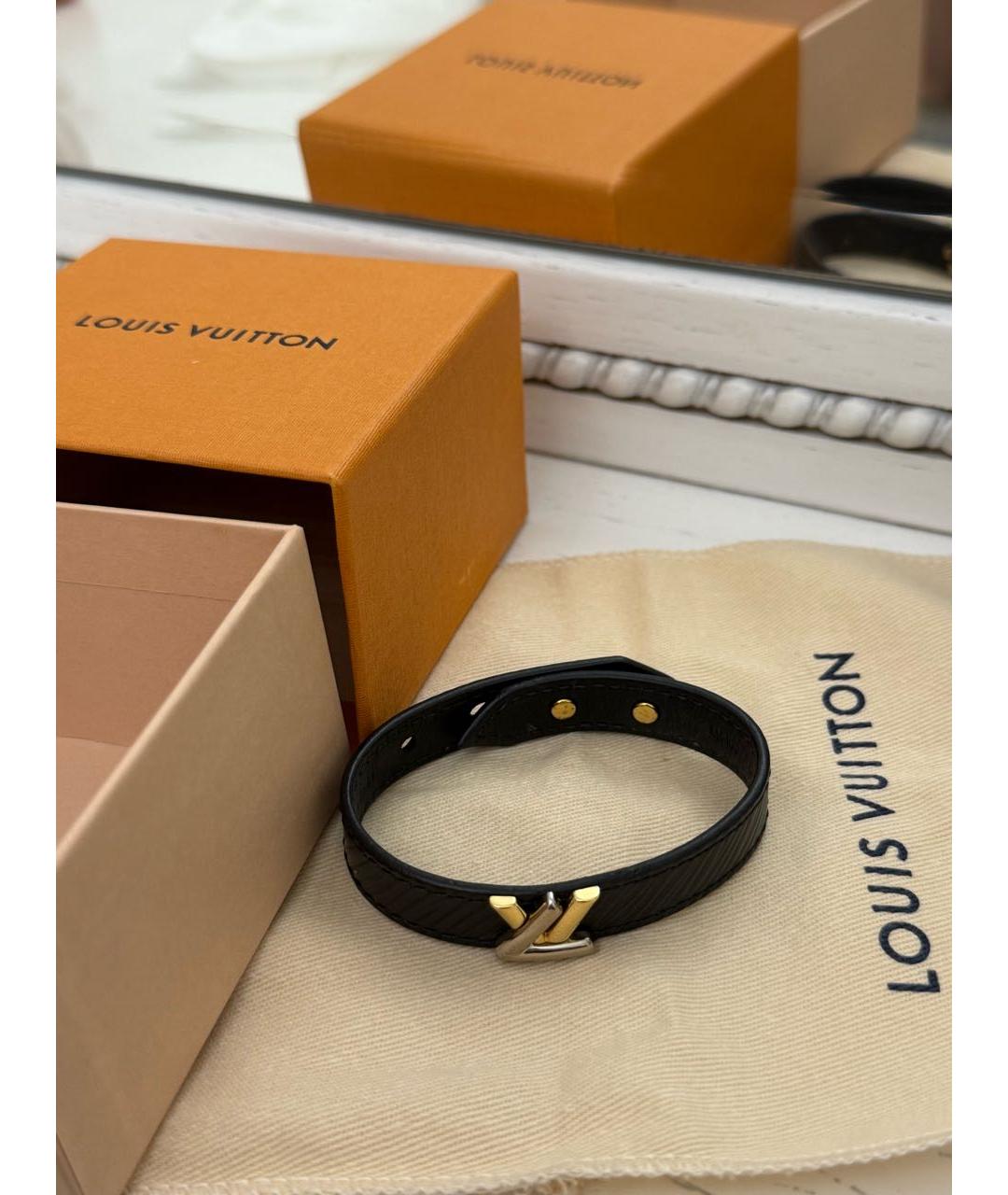 LOUIS VUITTON Черный кожаный браслет, фото 7