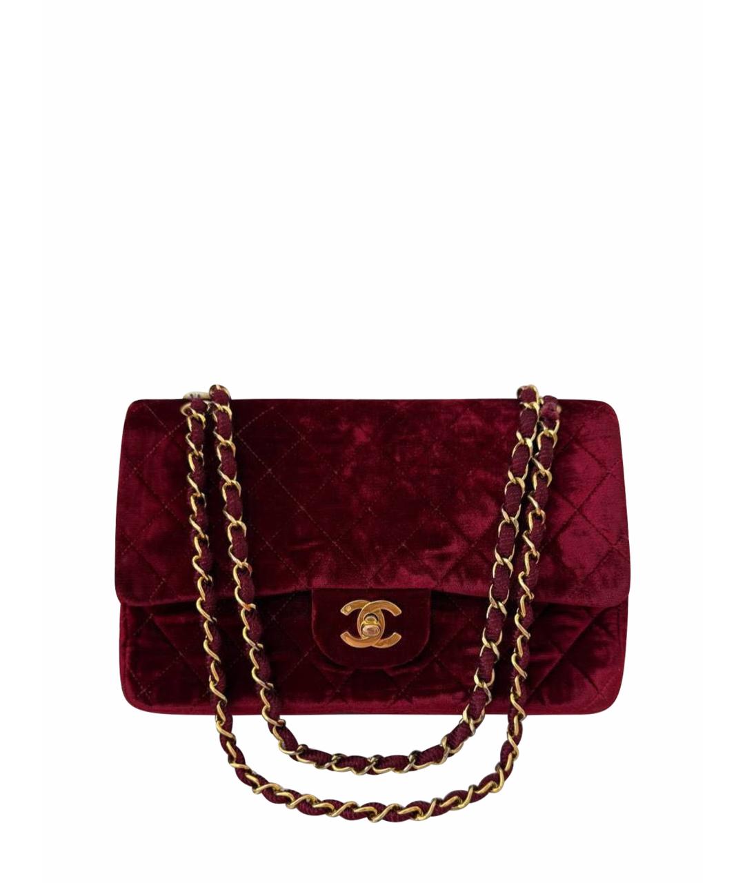CHANEL Бордовая бархатная сумка через плечо, фото 1