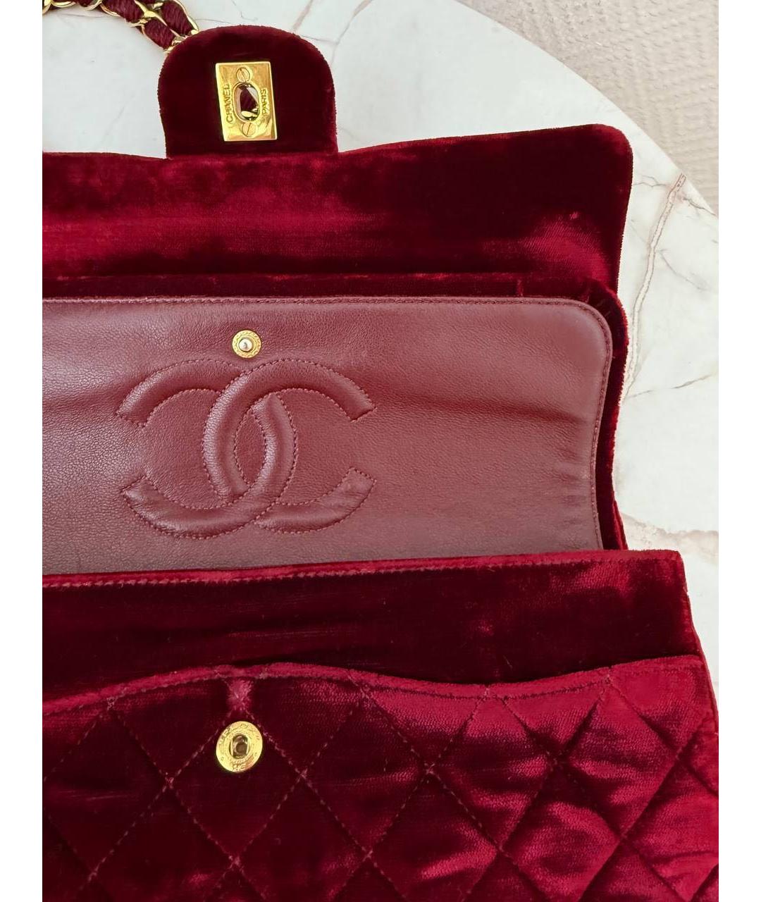 CHANEL Бордовая бархатная сумка через плечо, фото 4