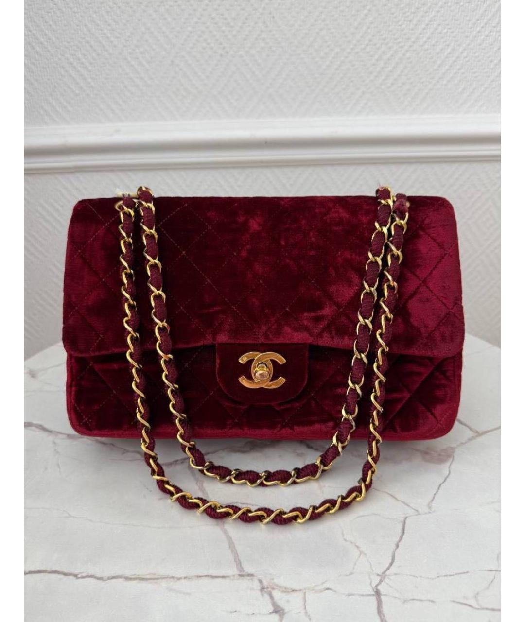CHANEL Бордовая бархатная сумка через плечо, фото 5