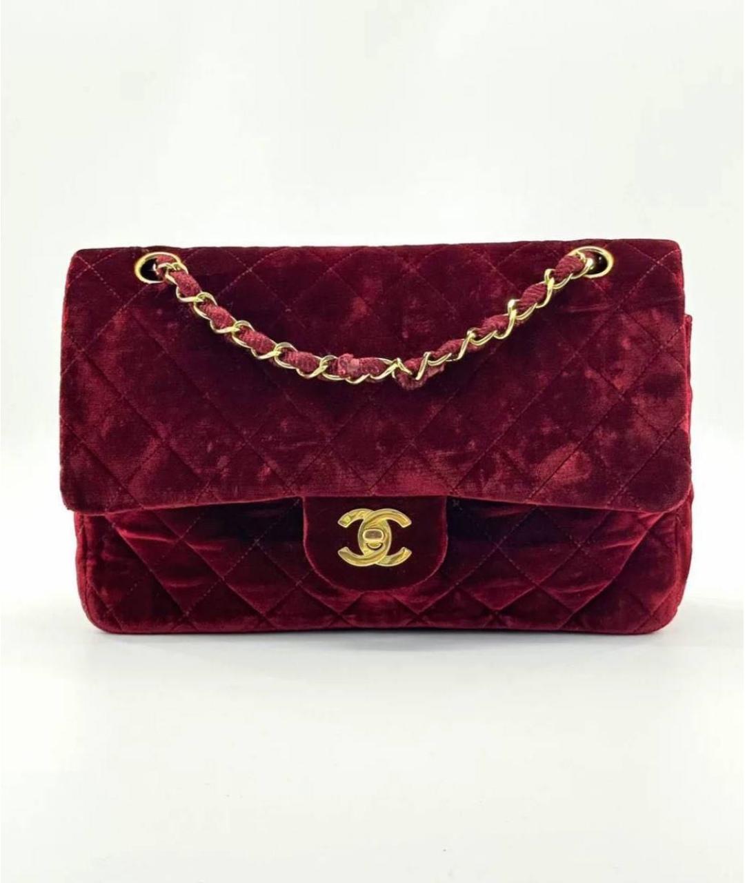 CHANEL Бордовая бархатная сумка через плечо, фото 3
