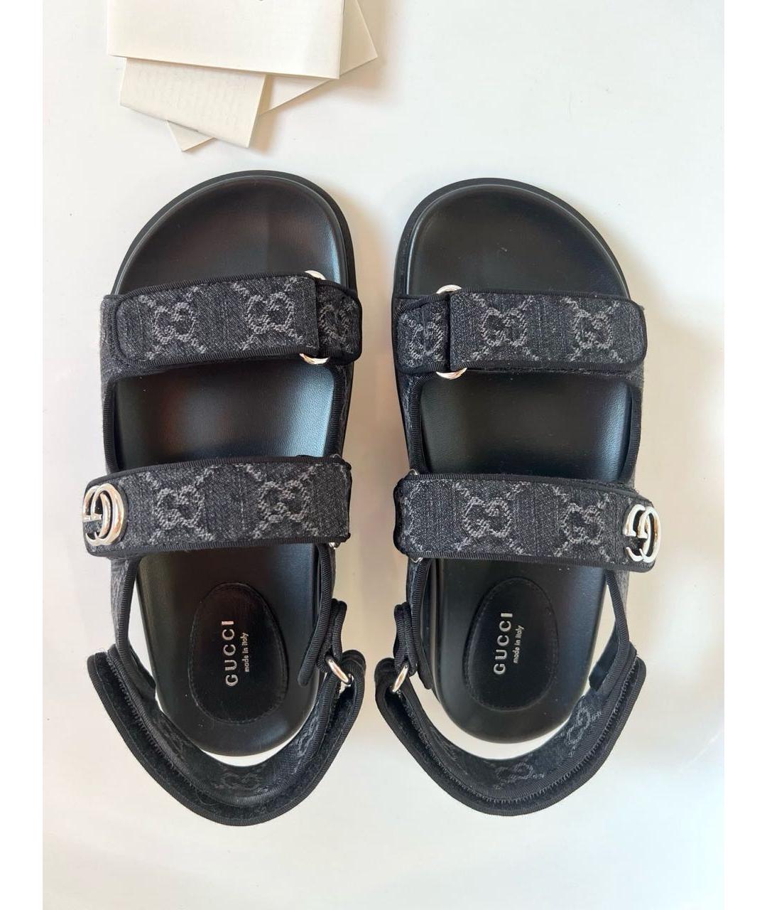 GUCCI Черные текстильные сандалии, фото 3