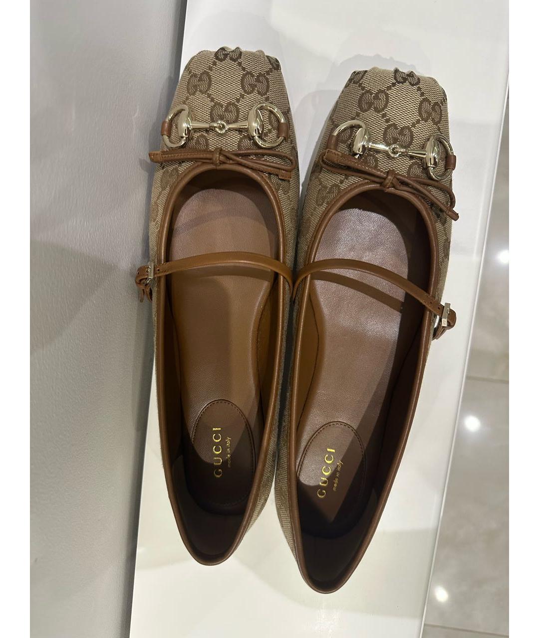 GUCCI Бежевые текстильные балетки, фото 2