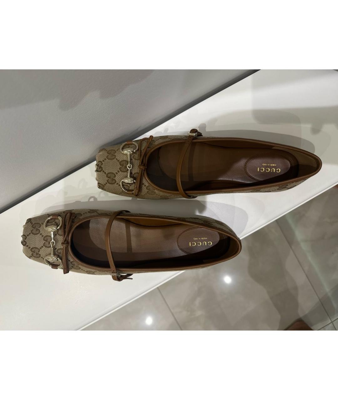 GUCCI Бежевые текстильные балетки, фото 3