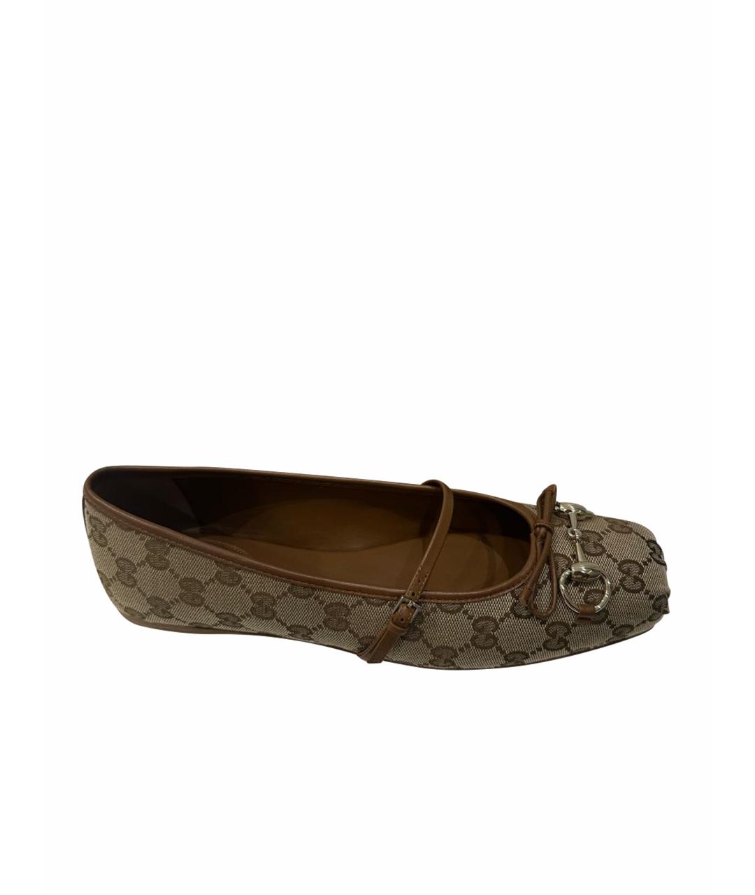 GUCCI Бежевые текстильные балетки, фото 1