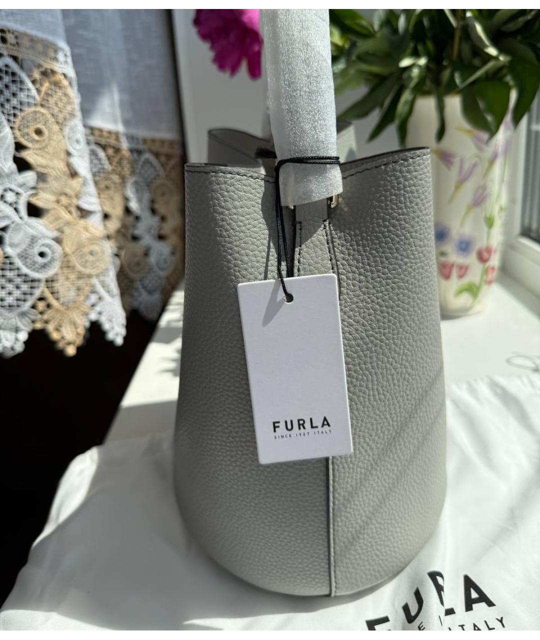 FURLA Серая кожаная сумка тоут, фото 2